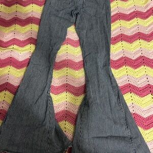 Classic Black and White Striped Boot Cut Jeans